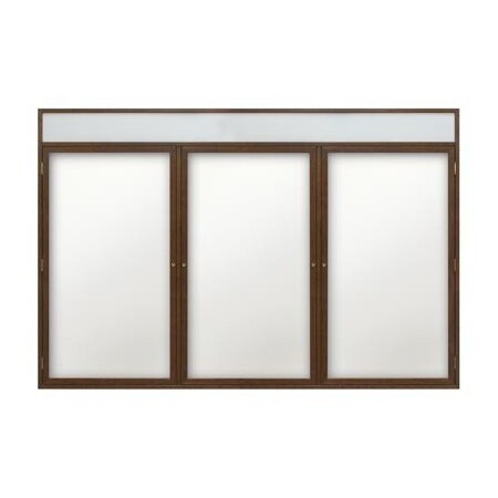 United Visual Products 72"x36" 3-Door Enclosed Wet/Dry Erase, Header, White Board/Walnut UV856DH-WALNUT-WHTPORC